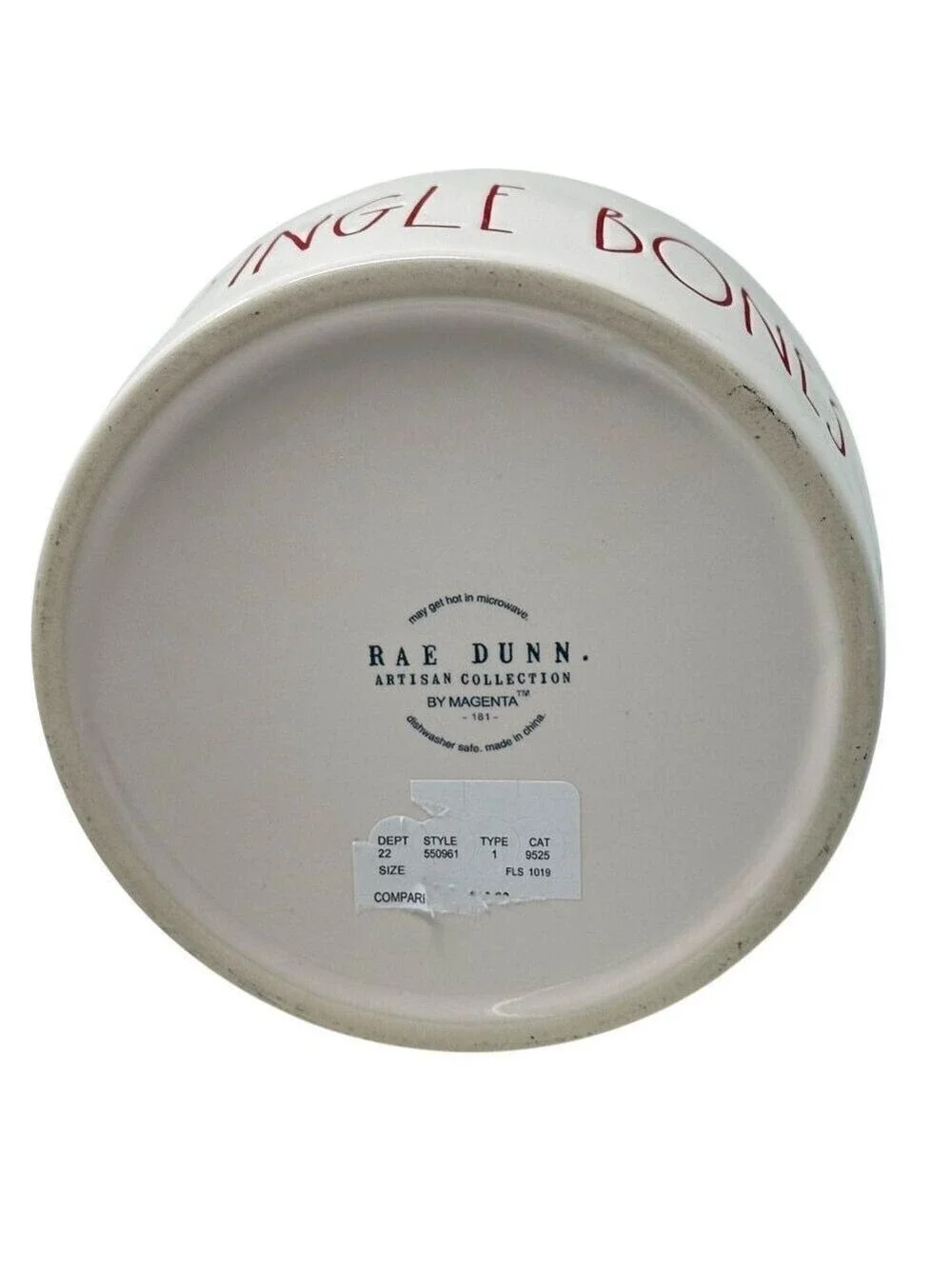 Rae Dunn Jingle Bones Red Letter Dog Bowl 6in Holiday Pet Dish Christmas Ceramic